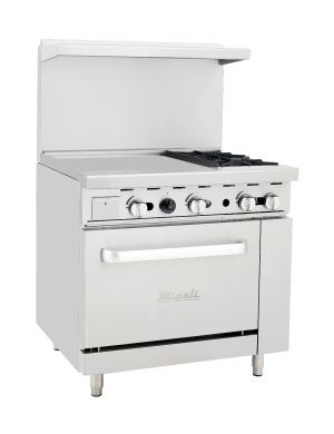 2 Burner Range, 24” Griddle Left Side, (1) Oven, Natural Gas